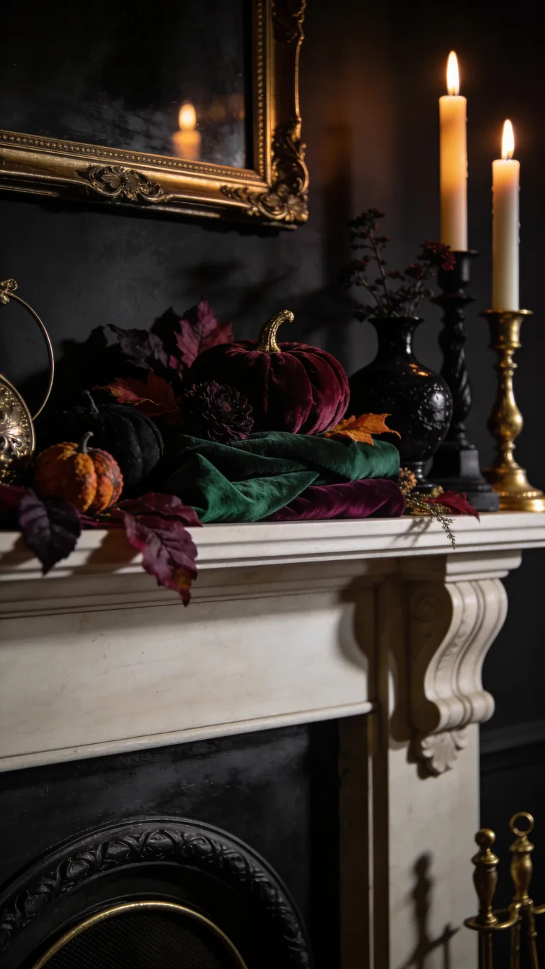 Start With a Deep, Dark Palette - moody fall mantel decor idea