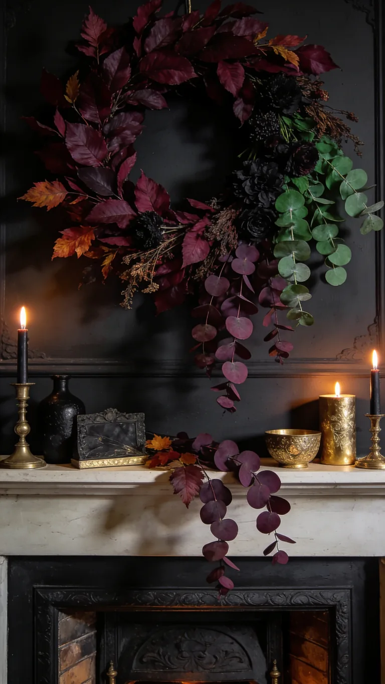 Hang a Dramatic Wreath - moody fall mantel decor idea