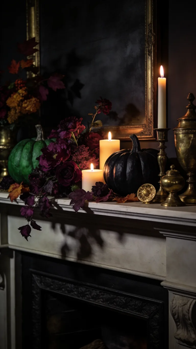 Finish With Rich, Dramatic Warmth - moody fall mantel decor idea