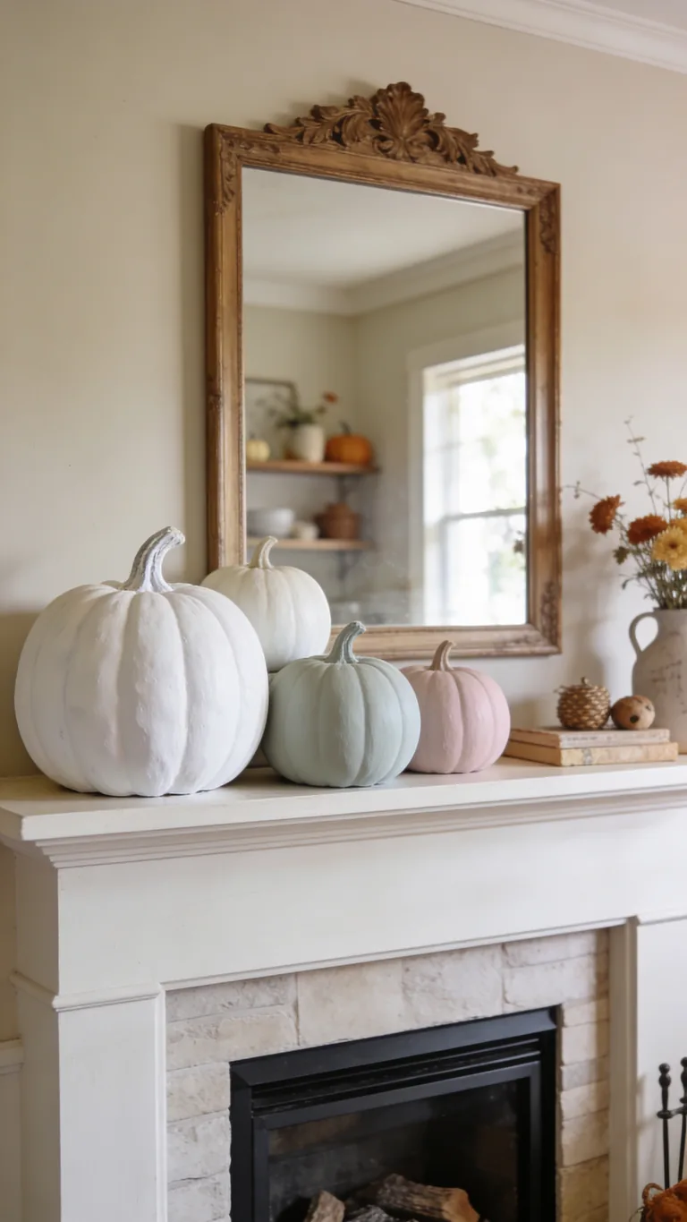 Try Painted Pumpkins - pumpkin fall mantel decor idea
