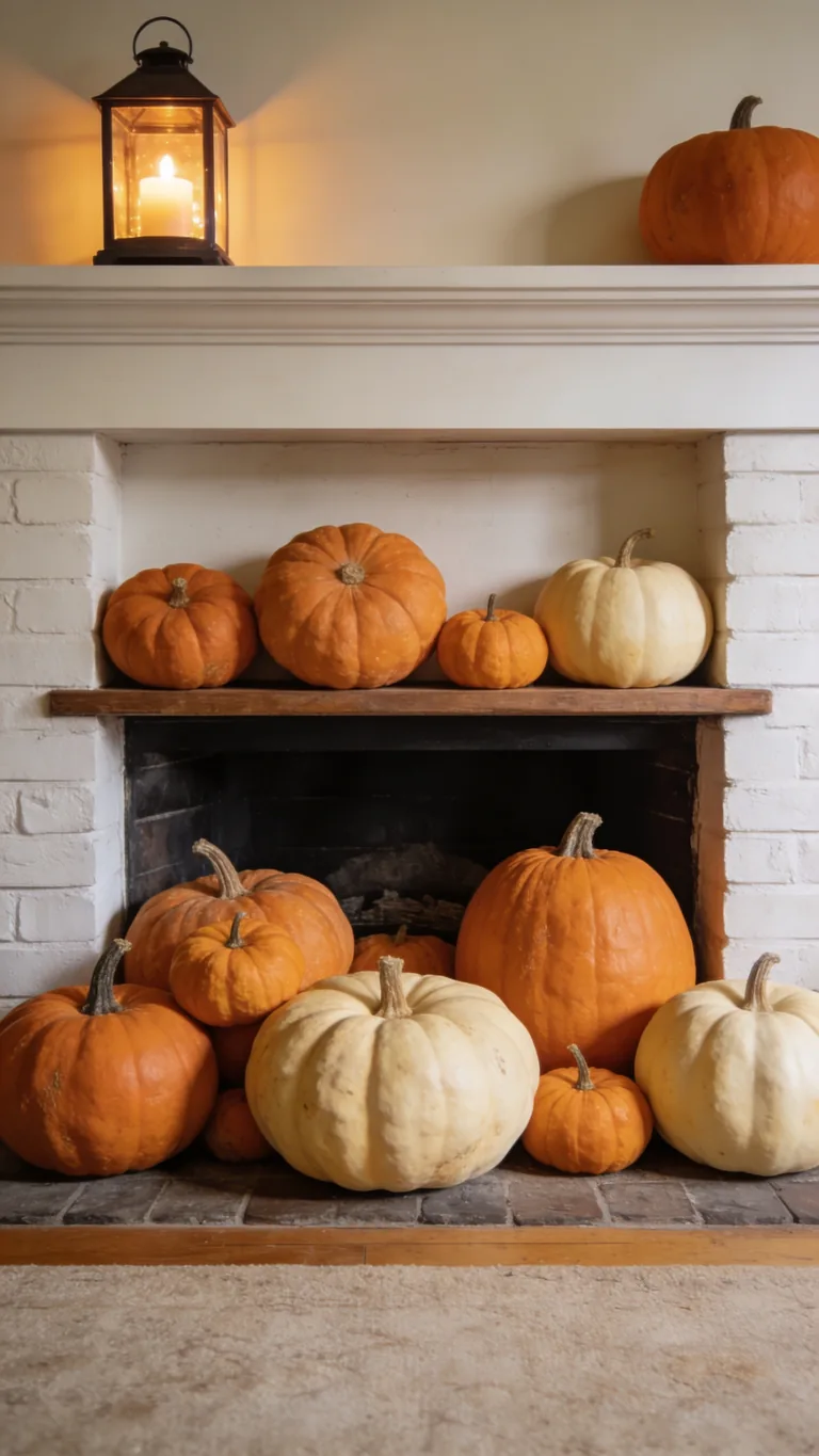 Add Warm Candle Lanterns - pumpkin fall mantel decor idea