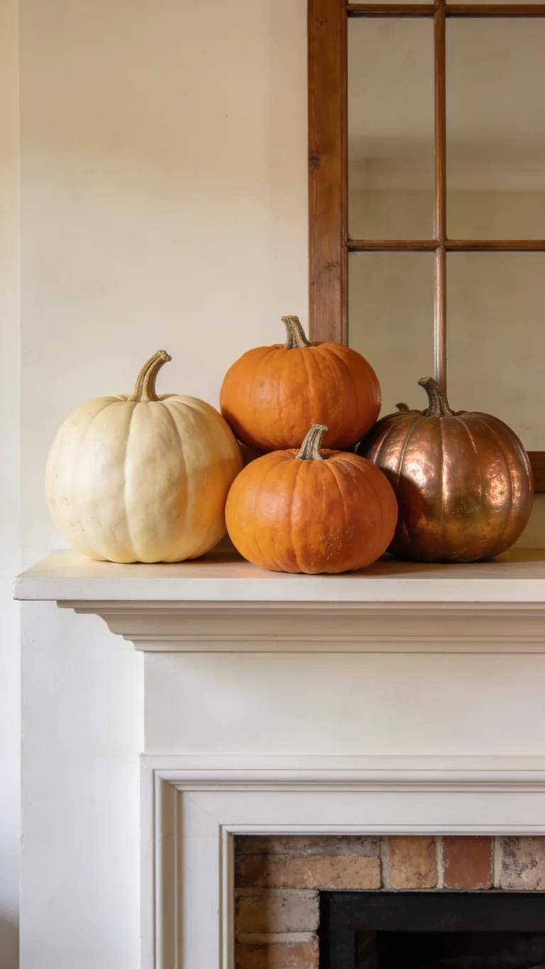 Cluster by Color - pumpkin fall mantel decor idea