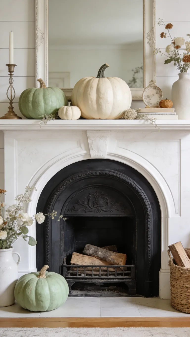 Choose a Color Story - pumpkin fall mantel decor idea