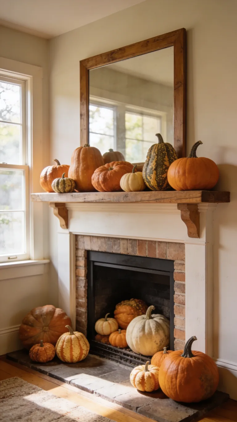 Echo Pumpkins Through the Room - pumpkin fall mantel decor idea