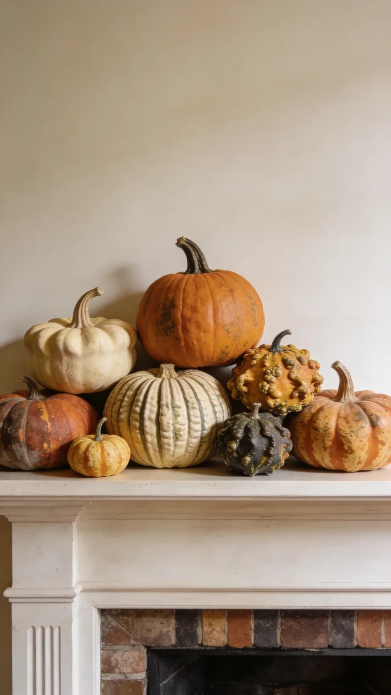 Use Heirloom Varieties - pumpkin fall mantel decor idea