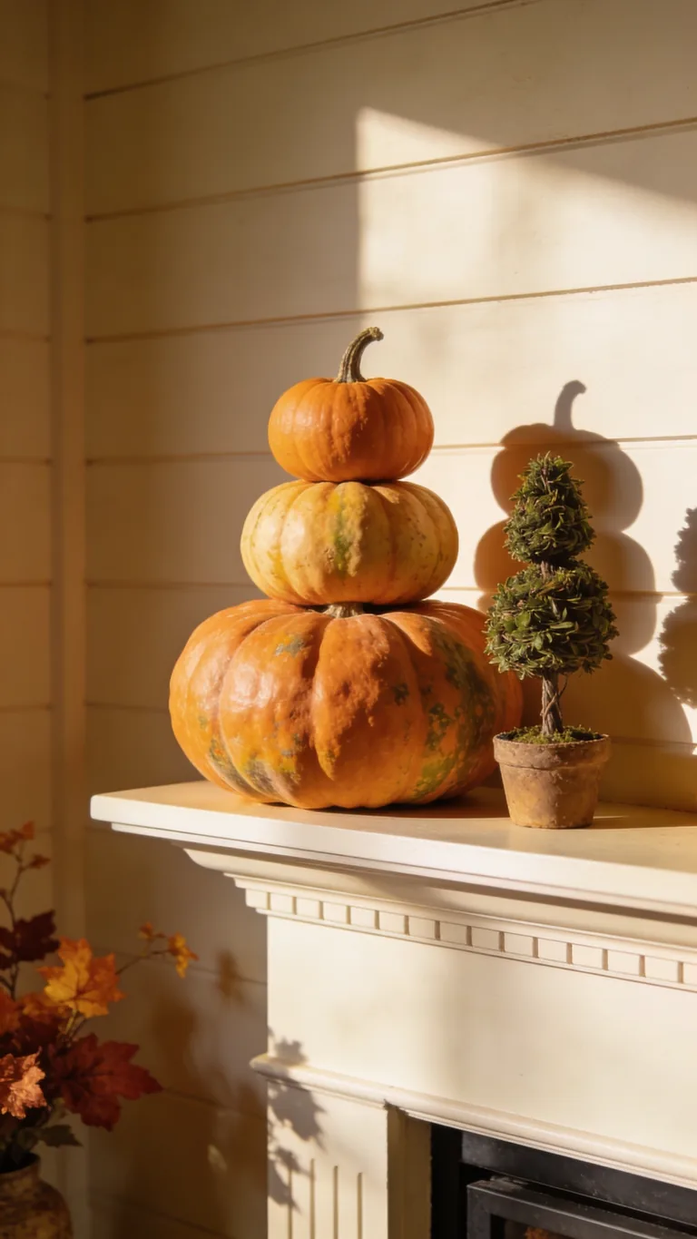 Stack Your Pumpkins - pumpkin fall mantel decor idea
