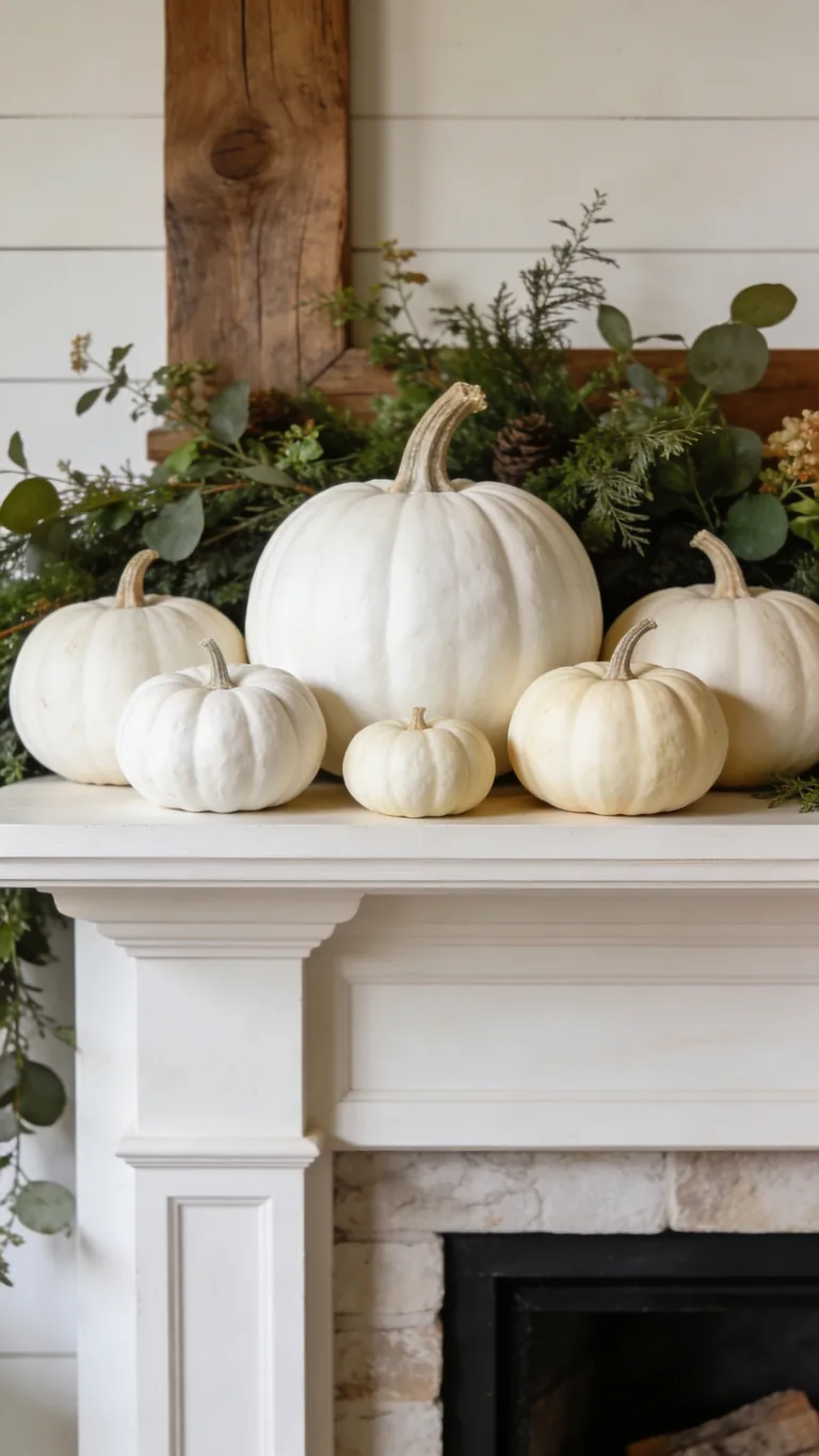 Try a White Pumpkin Display - pumpkin fall mantel decor idea