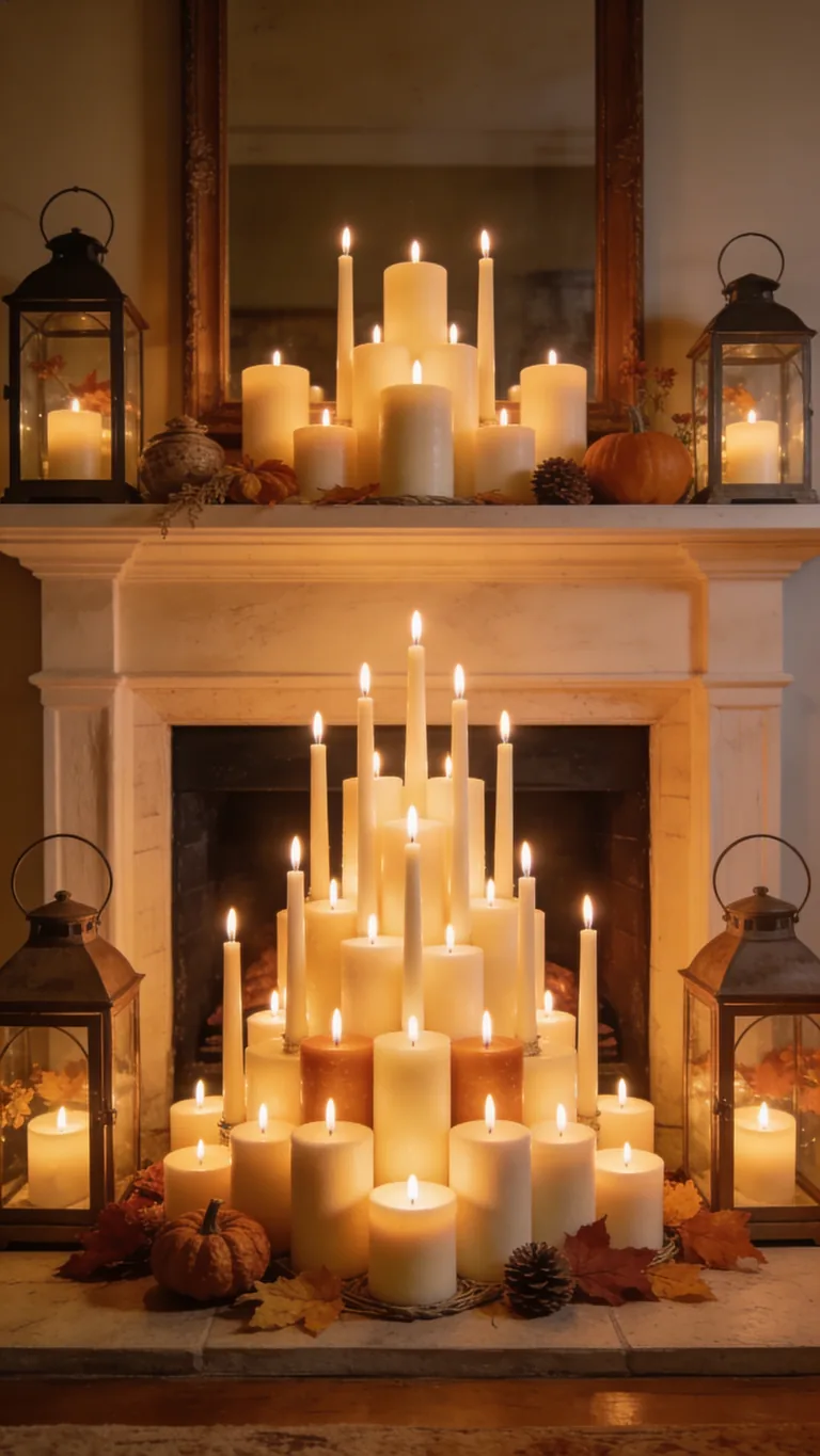 Create a Candle Centerpiece - candlelit fall mantel decor idea