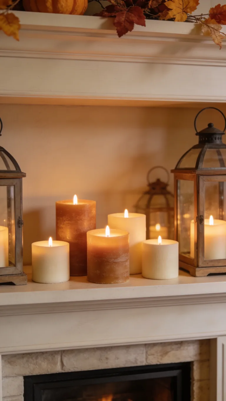 Add Seasonal Scent - candlelit fall mantel decor idea