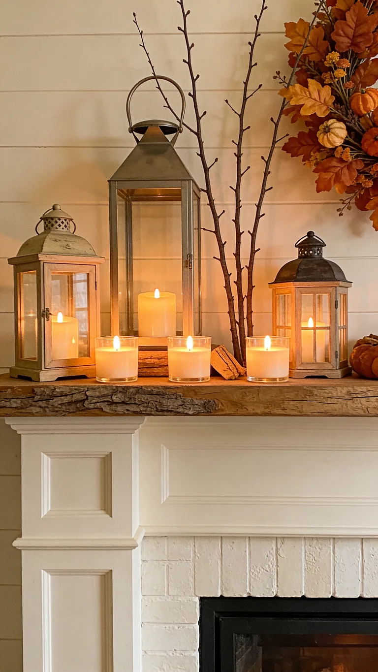Balance Candlelight With Height - candlelit fall mantel decor idea