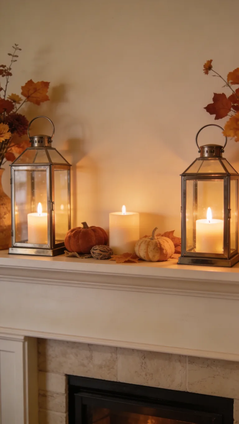 Add a Pair of Lanterns - candlelit fall mantel decor idea