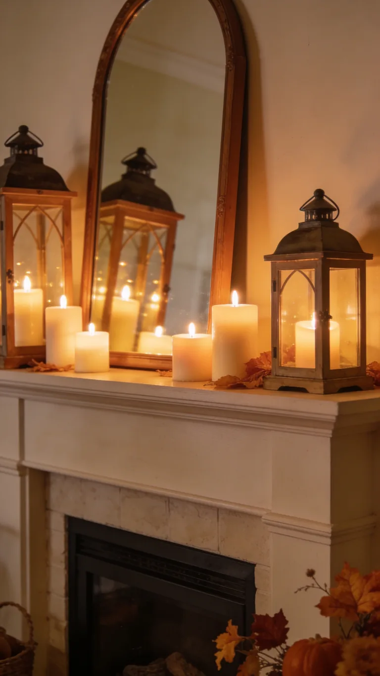 Reflect the Glow With a Mirror - candlelit fall mantel decor idea