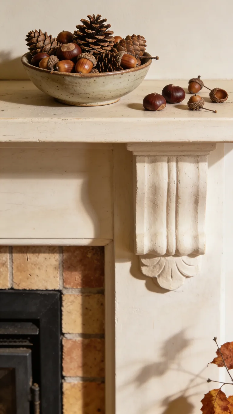 Gather Acorns and Pinecones - budget fall mantel decor idea