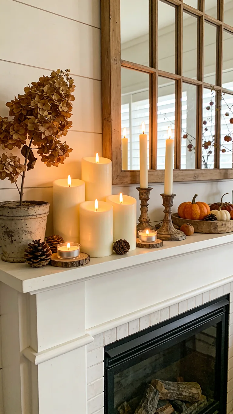 Use Affordable Candles - budget fall mantel decor idea