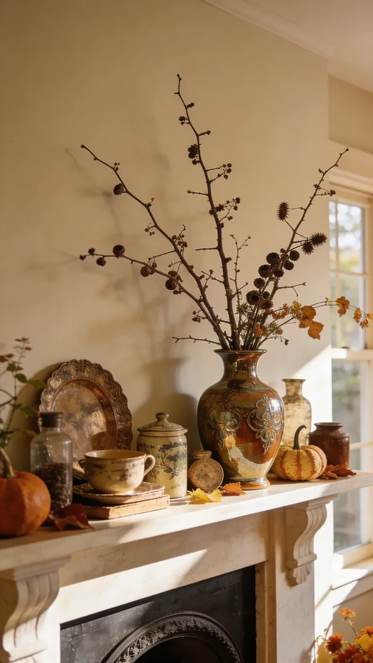 Mix a Few Splurges With Basics - budget fall mantel decor idea