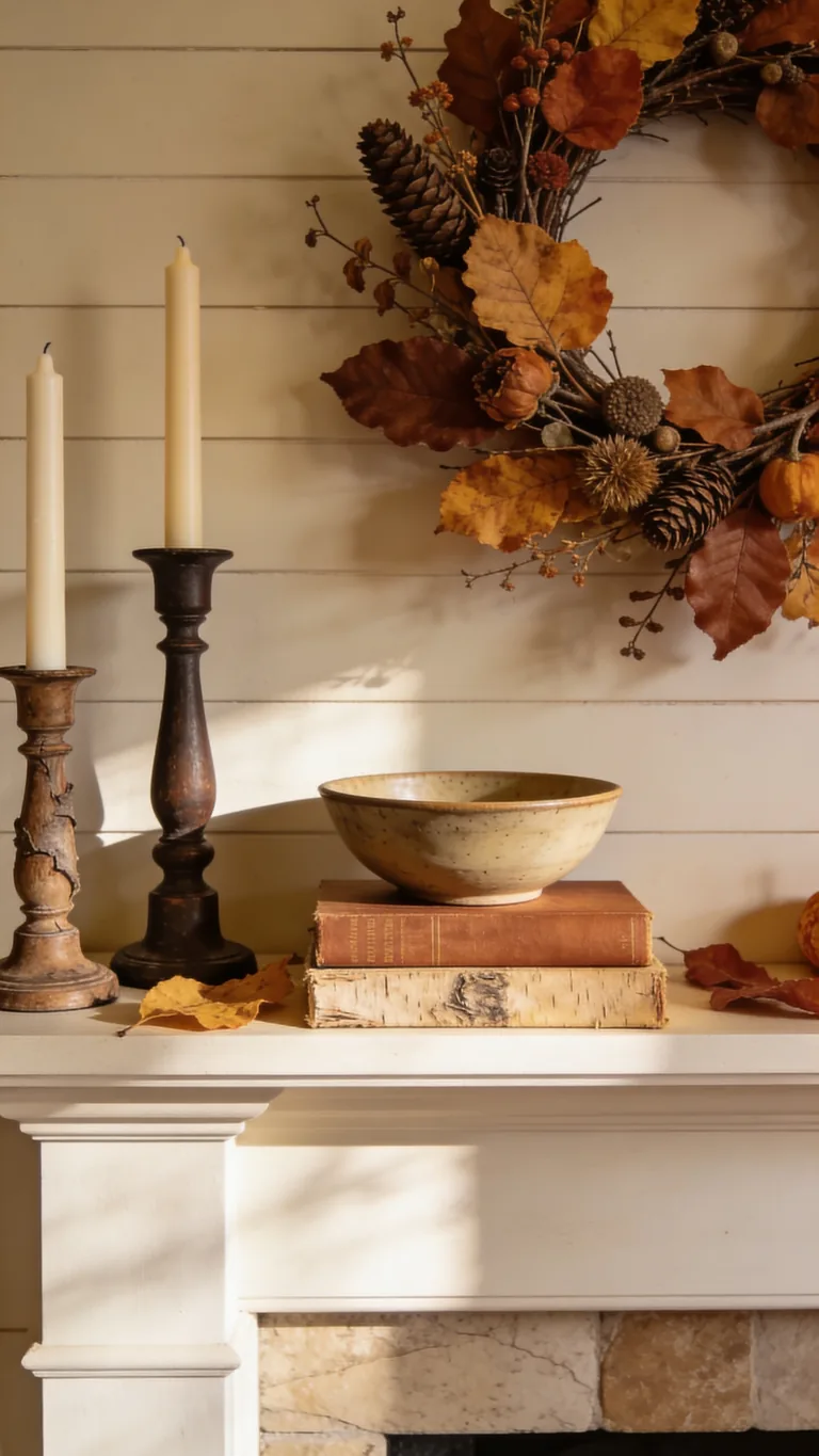 Shop Your Own Home - budget fall mantel decor idea
