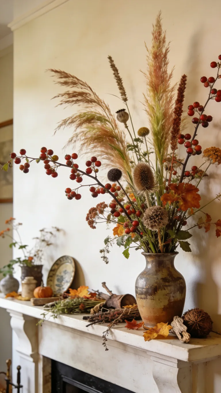 Borrow From the Garden - budget fall mantel decor idea