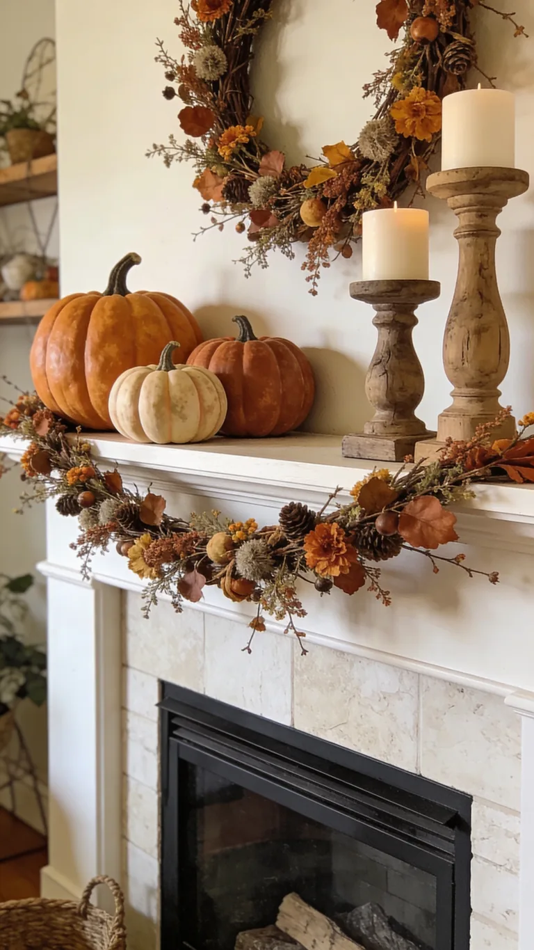 Reuse Decor Year to Year - budget fall mantel decor idea