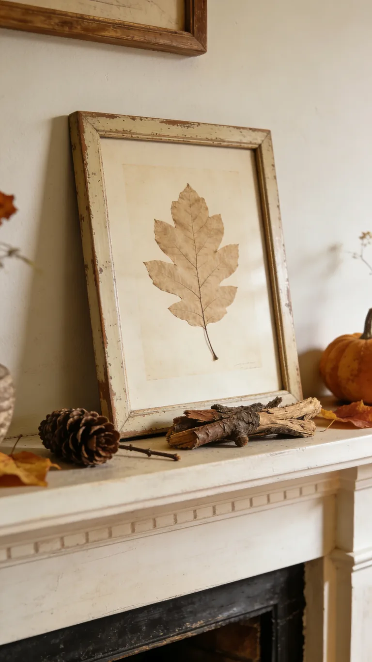 Use Free Printables or Art - budget fall mantel decor idea