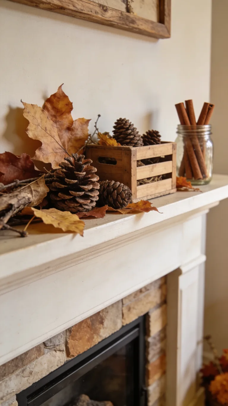 Finish With Creative, Gathered Charm - budget fall mantel decor idea
