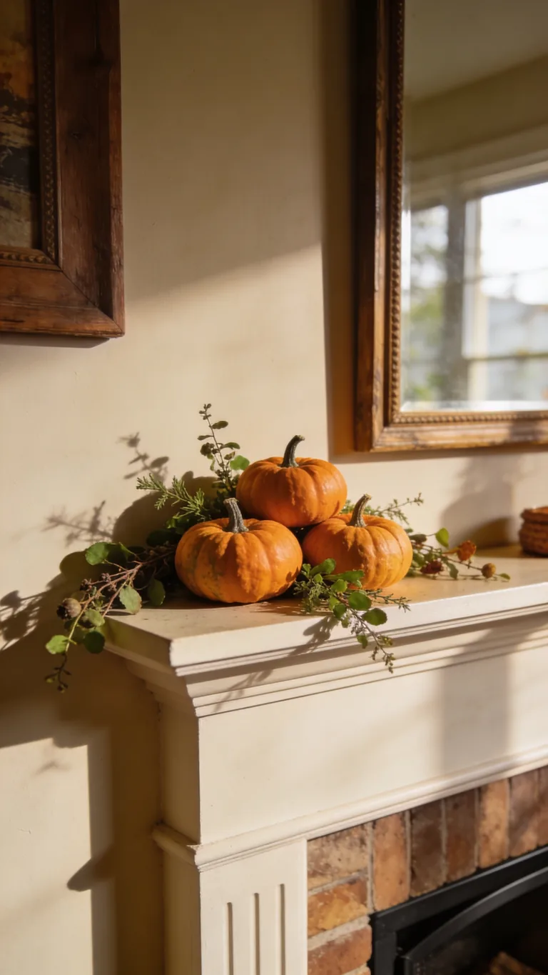 Use Real Pumpkins Sparingly - budget fall mantel decor idea