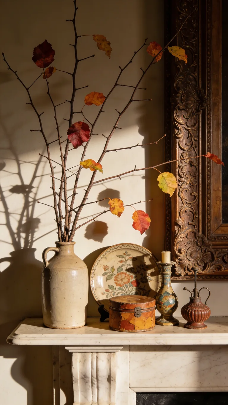 Make a Foraged Branch Arrangement - budget fall mantel decor idea