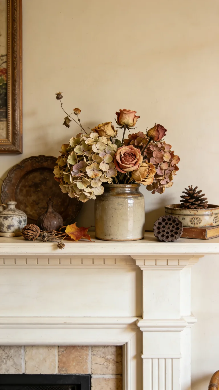 Dry Your Own Flowers - budget fall mantel decor idea