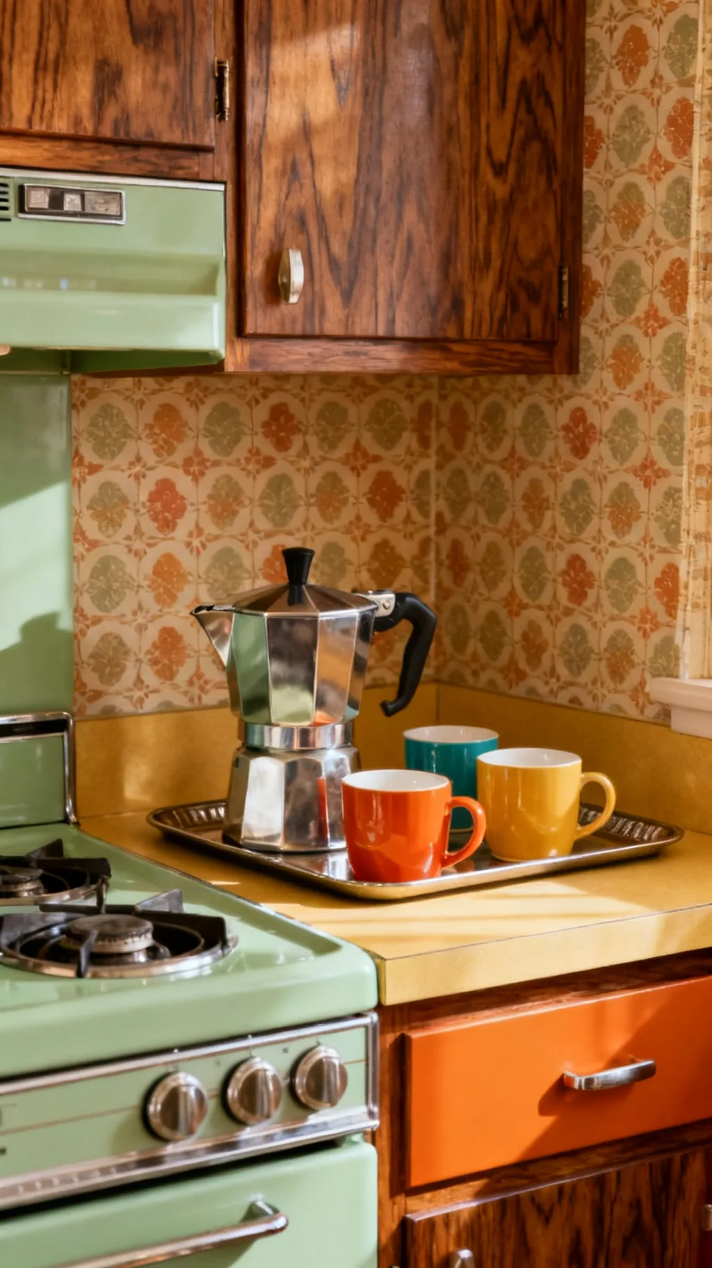 retro chrome percolator coffee station on a kitchen counter