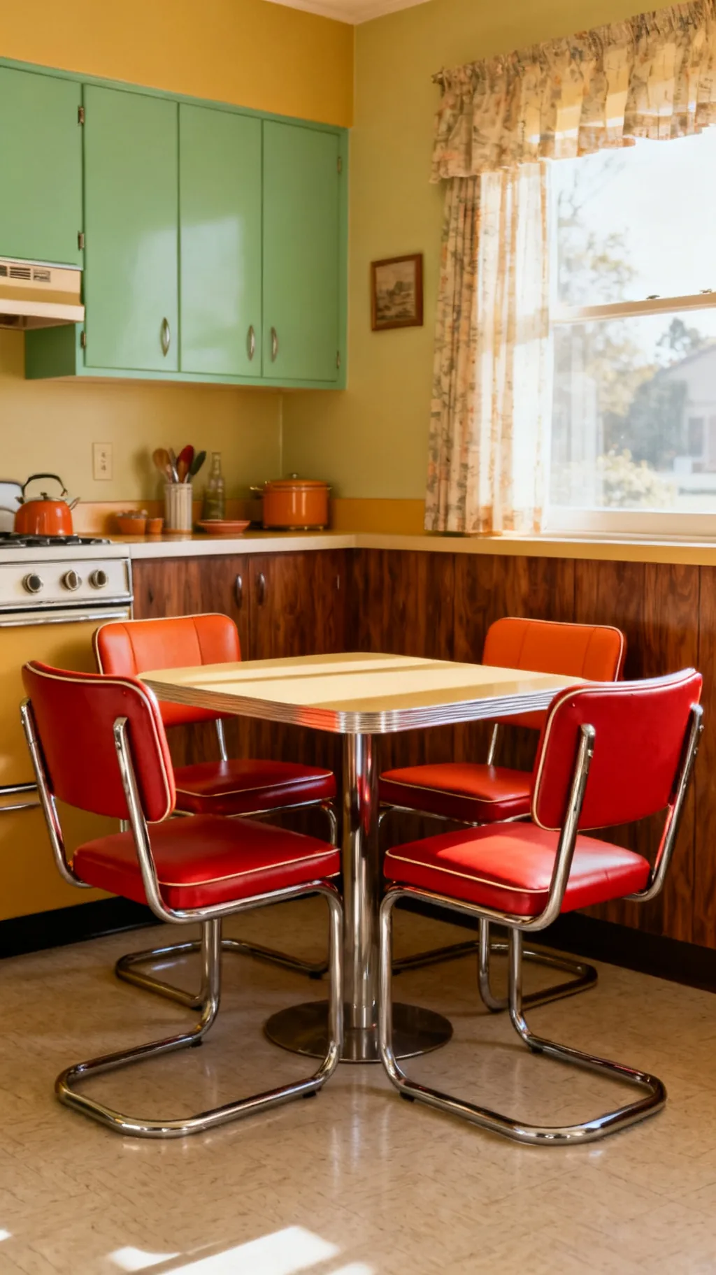 chrome and vinyl 60s dinette set in a kitchen nook