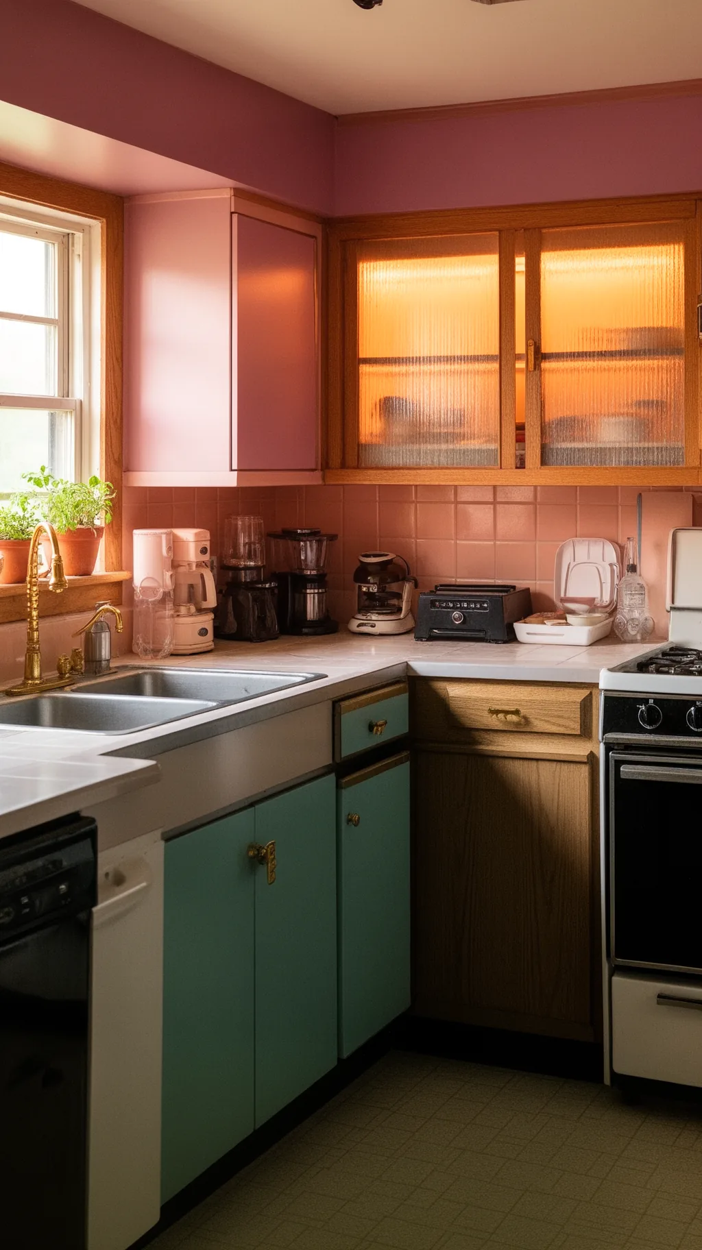 Frosted glass cabinet in an 80s kitchen