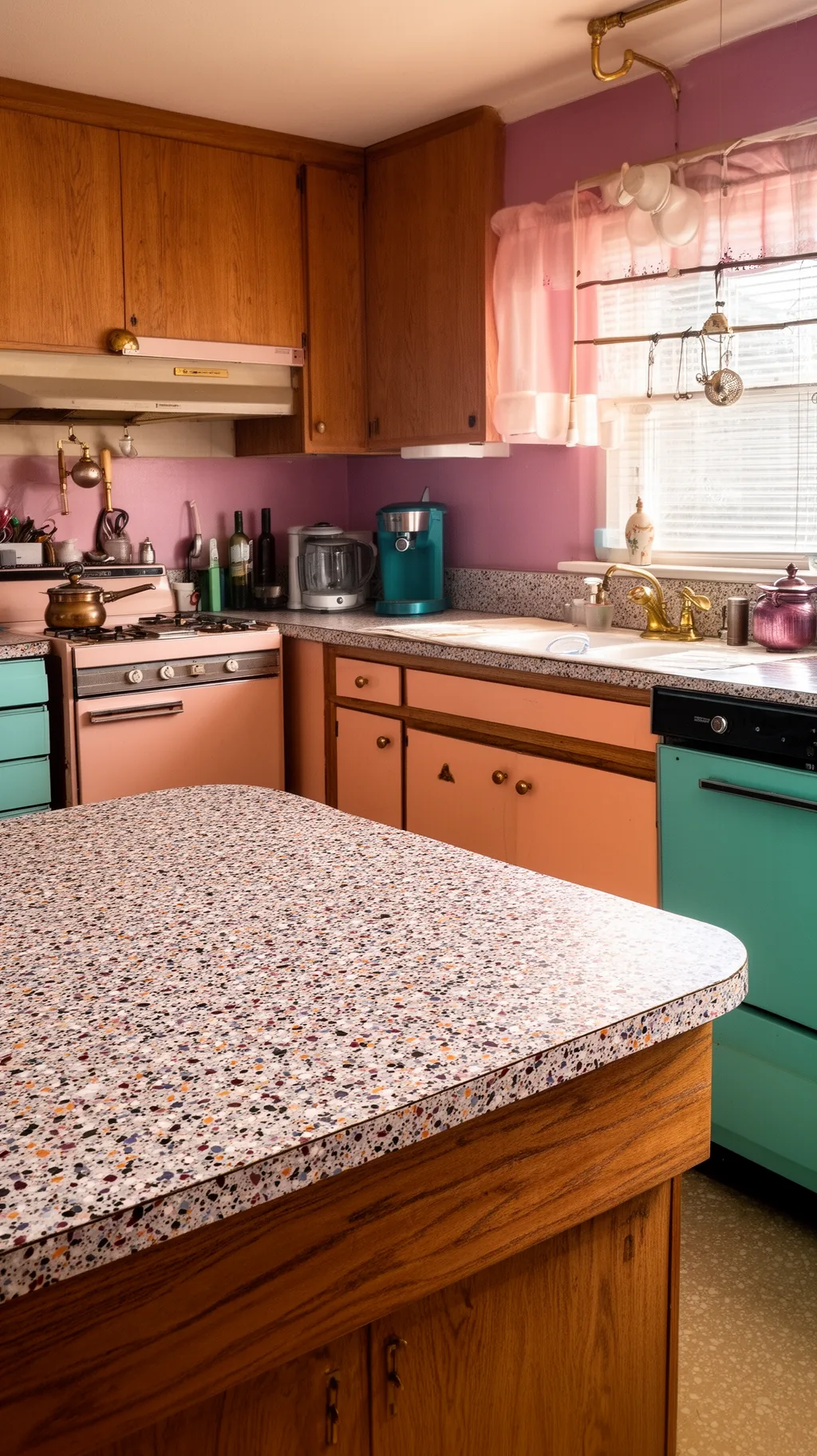 Terrazzo laminate in an 80s kitchen