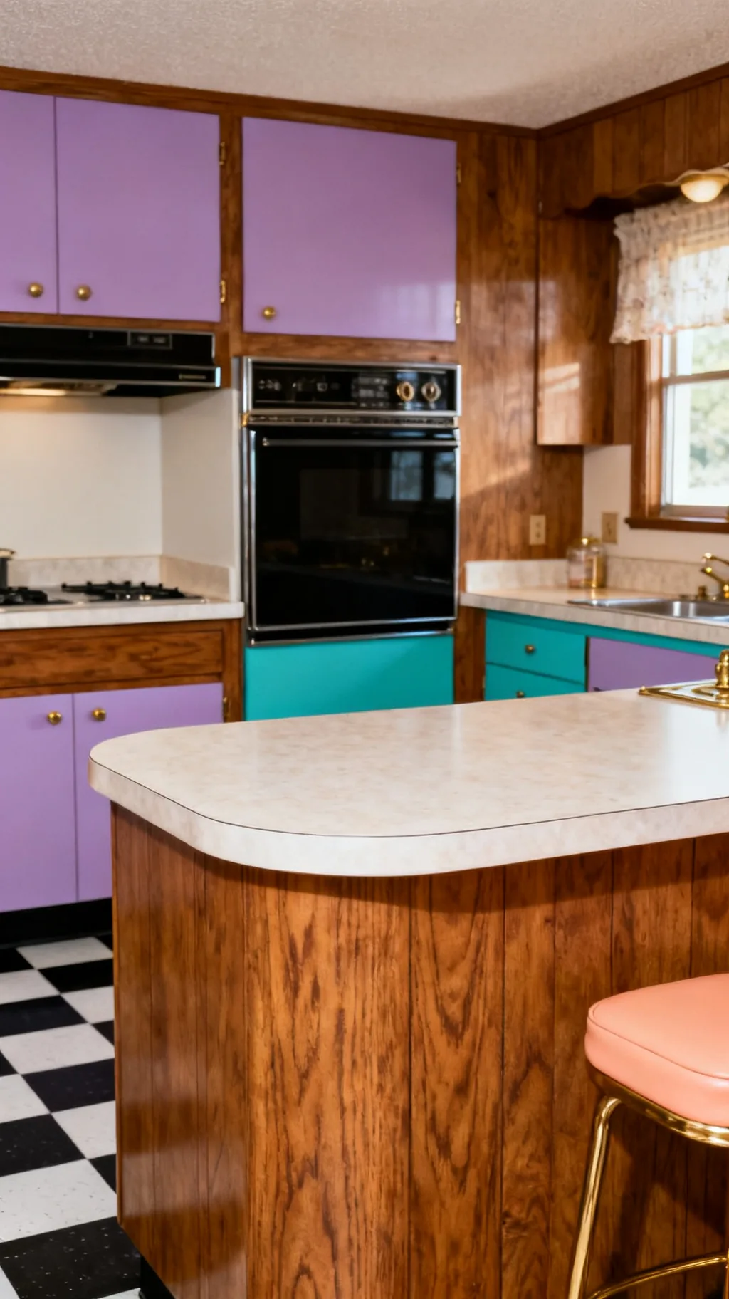 Rounded bullnose edges on an 80s style kitchen island