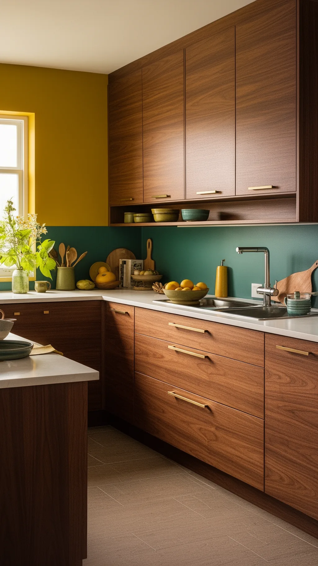 Flat-panel walnut cabinets