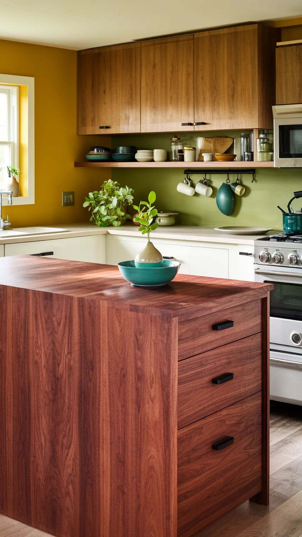Walnut island with black hardware