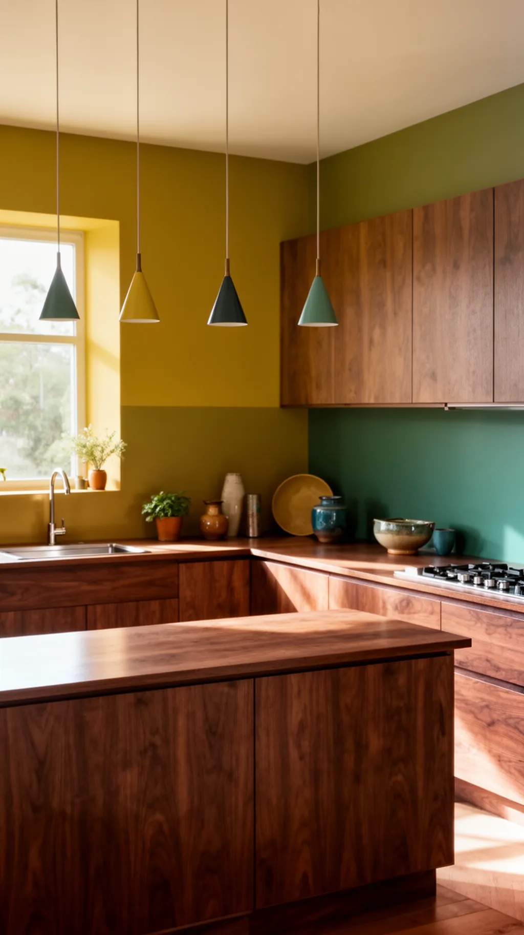 Row of cone pendant lights