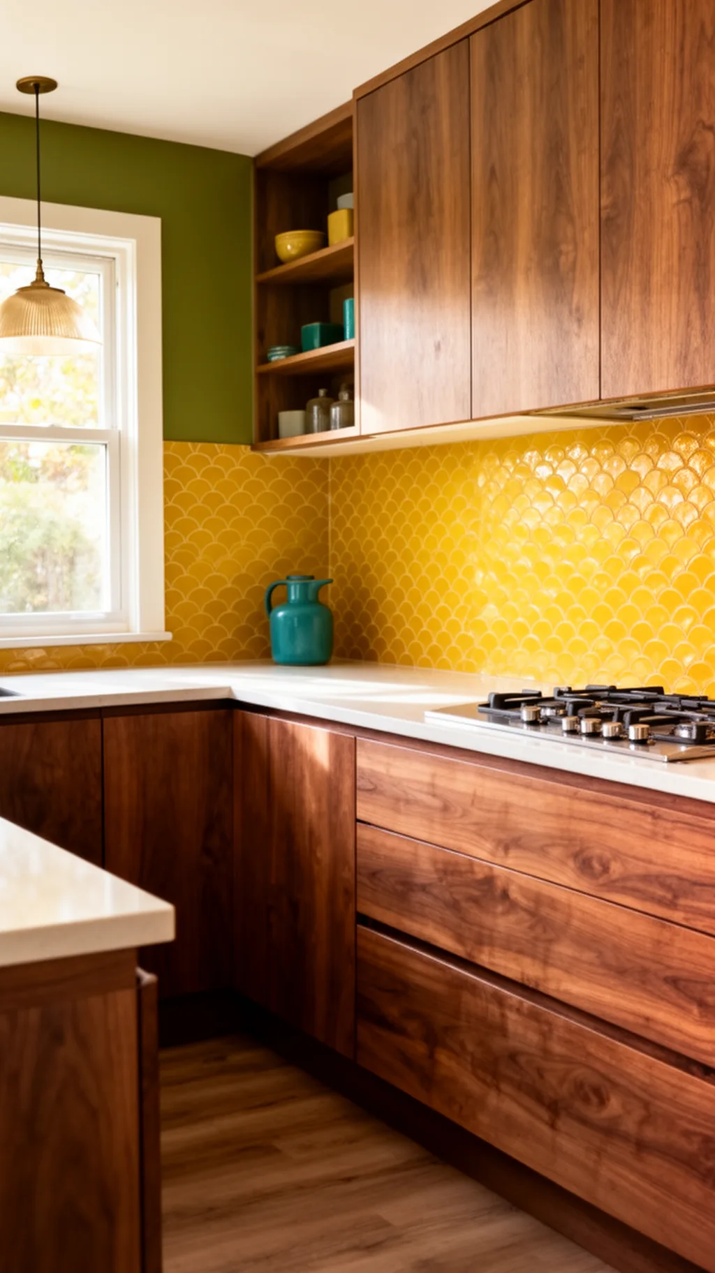 Mustard yellow tile backsplash