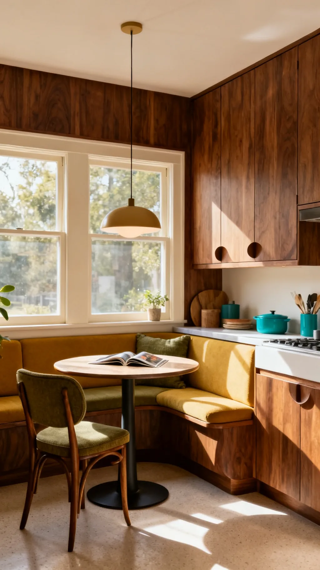Cozy eat-in nook in a mid-century modern kitchen
