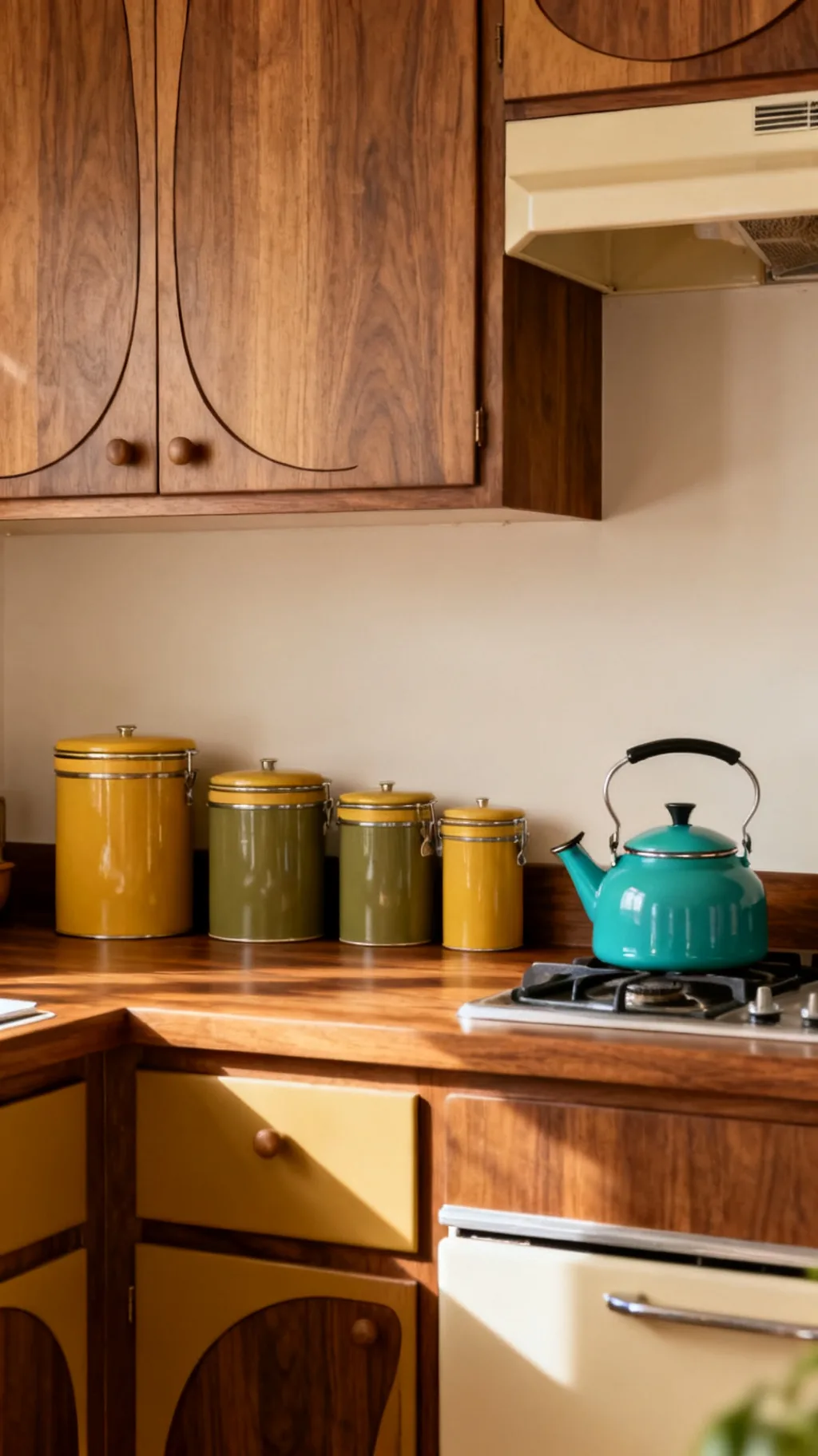 Vintage finds styled in a mid-century modern kitchen