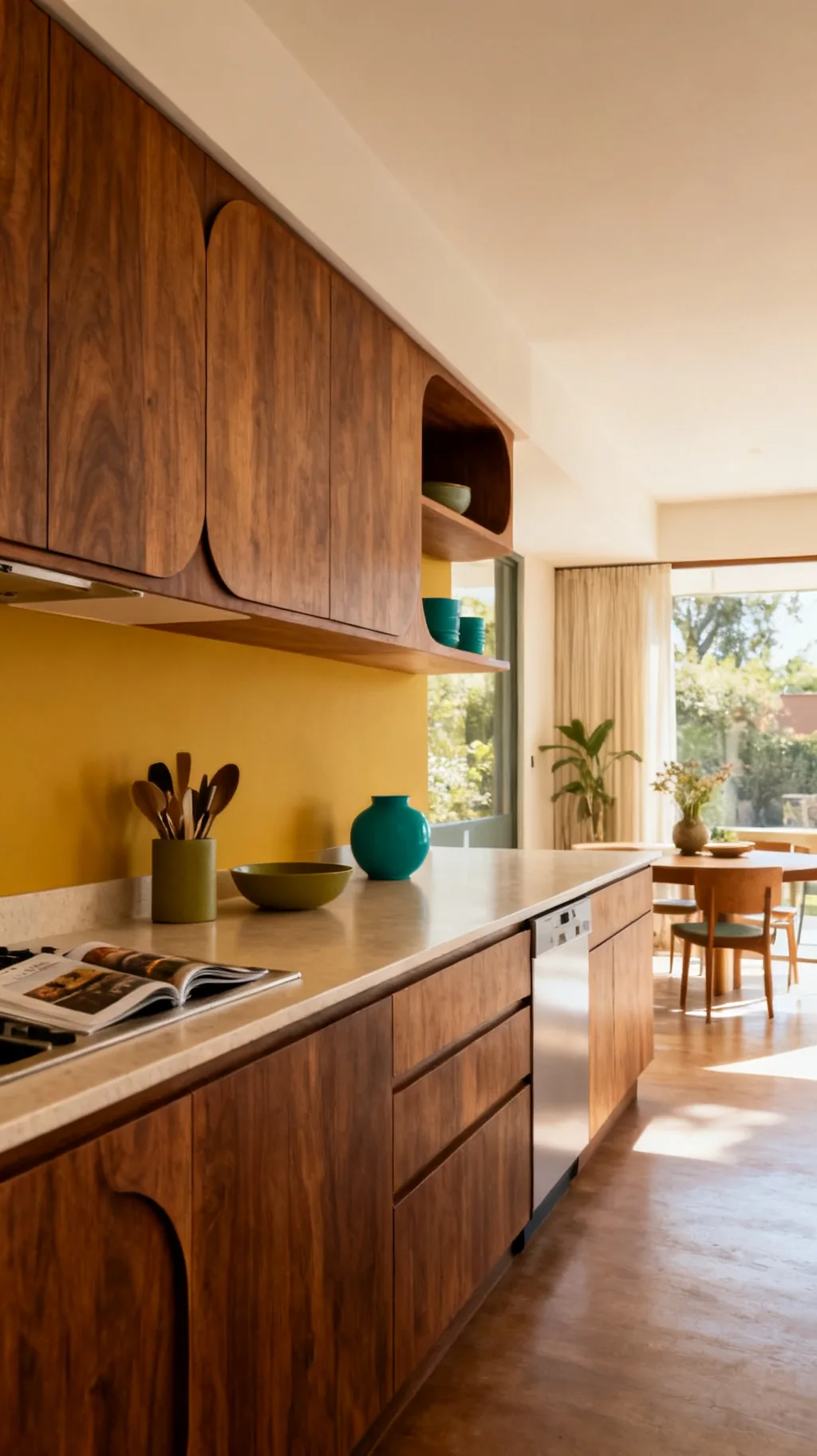 Mid-century modern kitchen with long clean cabinet lines