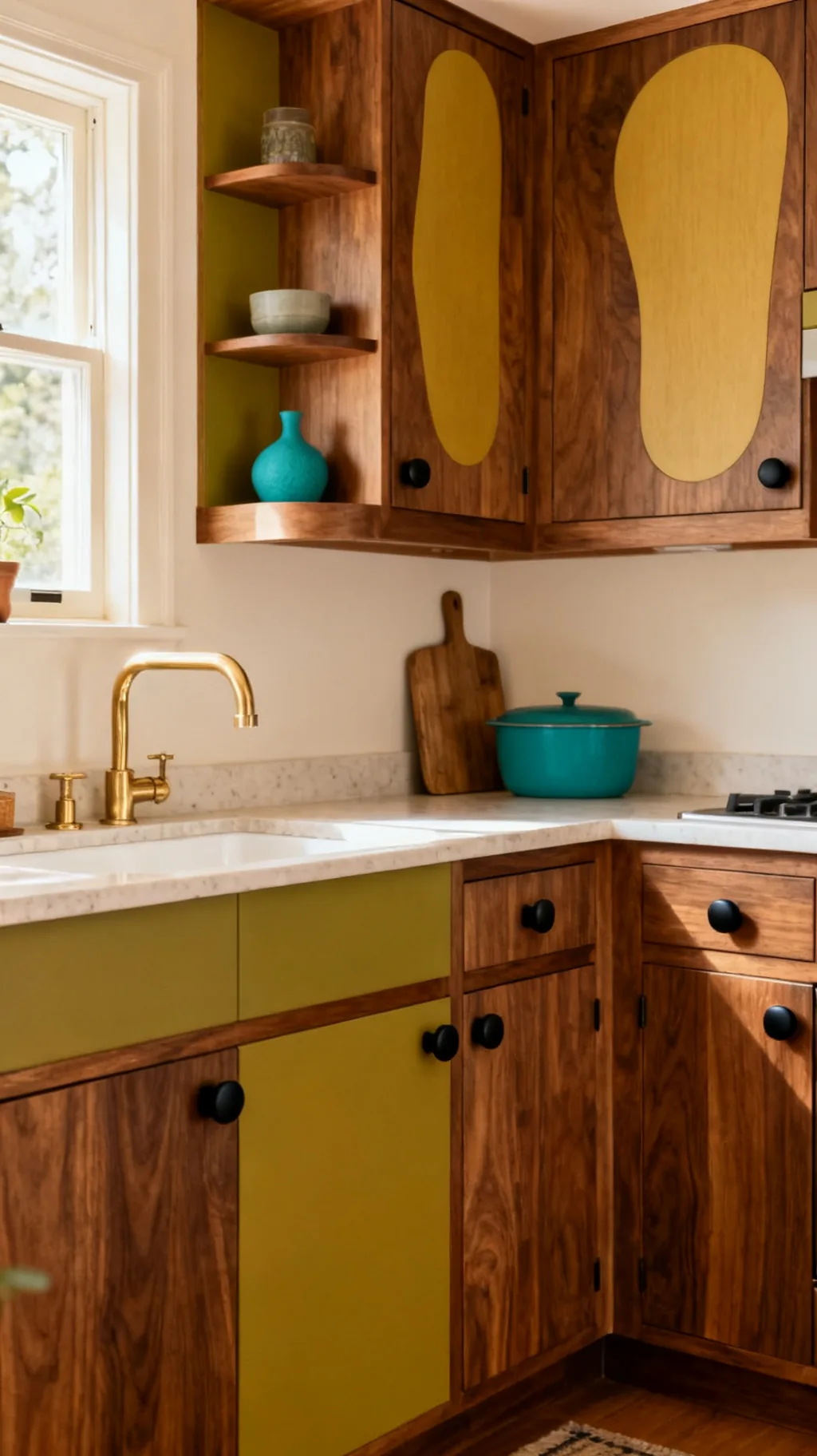 Mixed metals in a mid-century modern kitchen