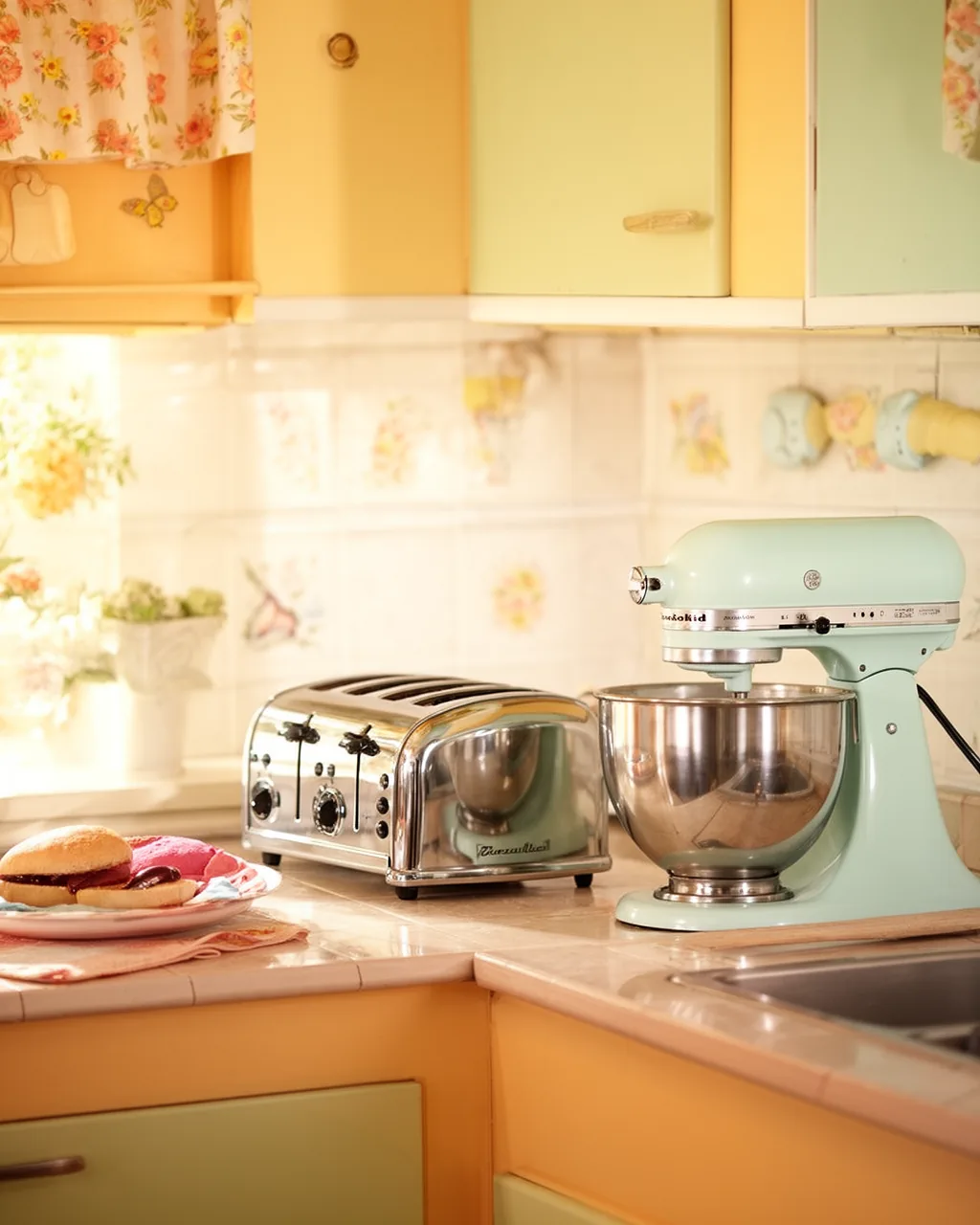 Retro chrome toaster and mixer
