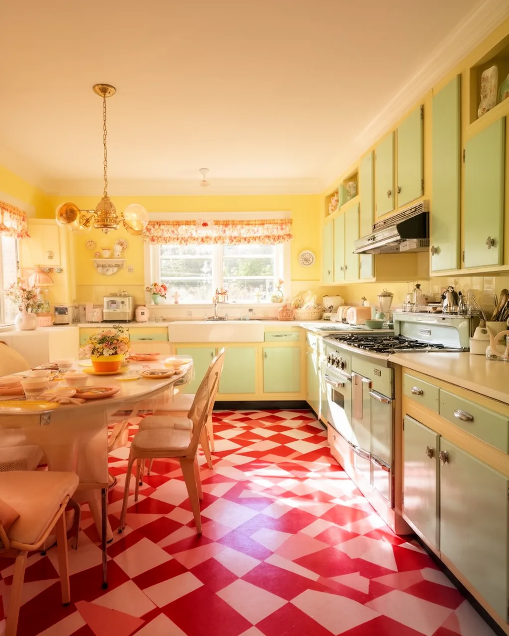 Checkerboard floor 1950s kitchen