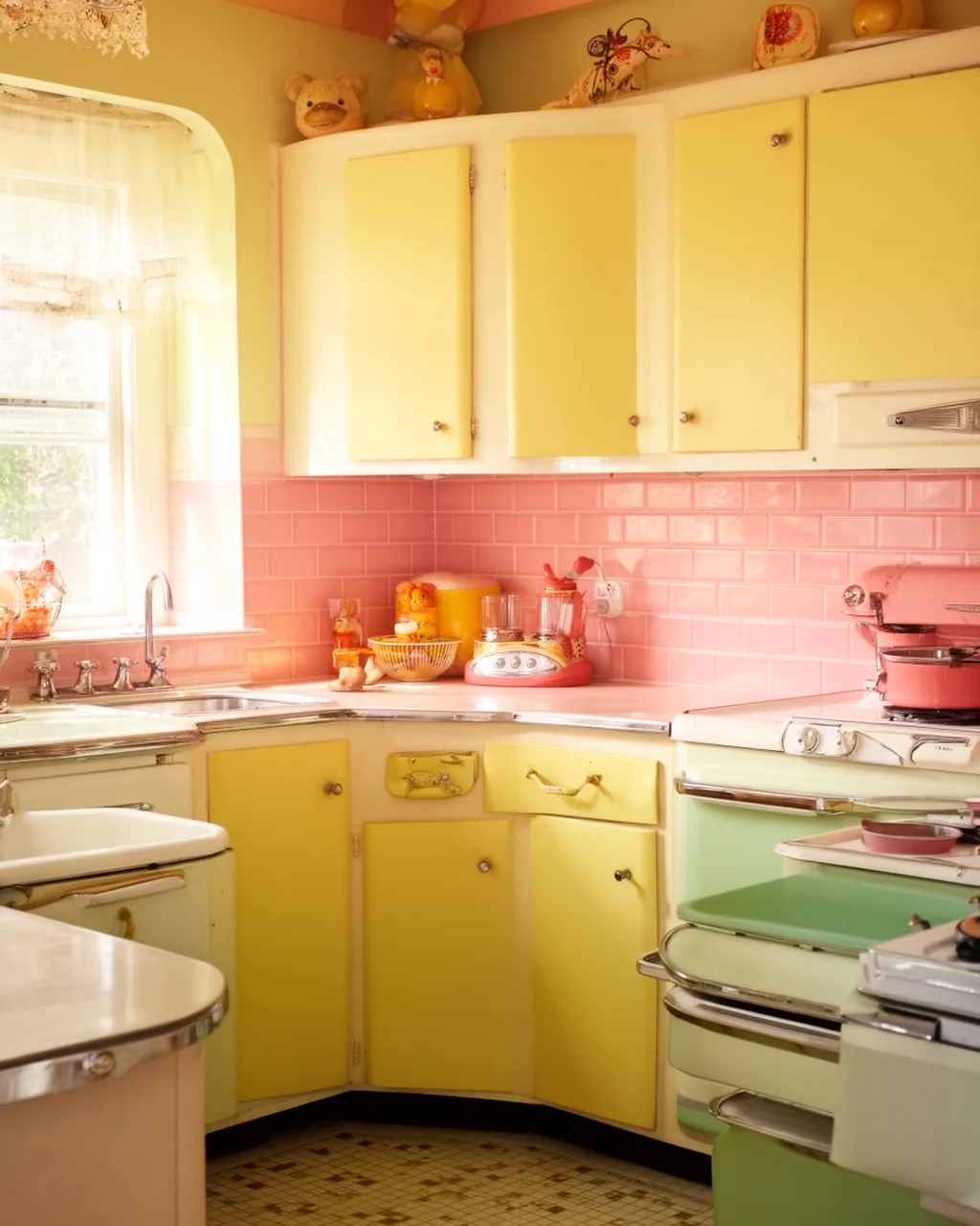 Subway tile 1950s kitchen backsplash