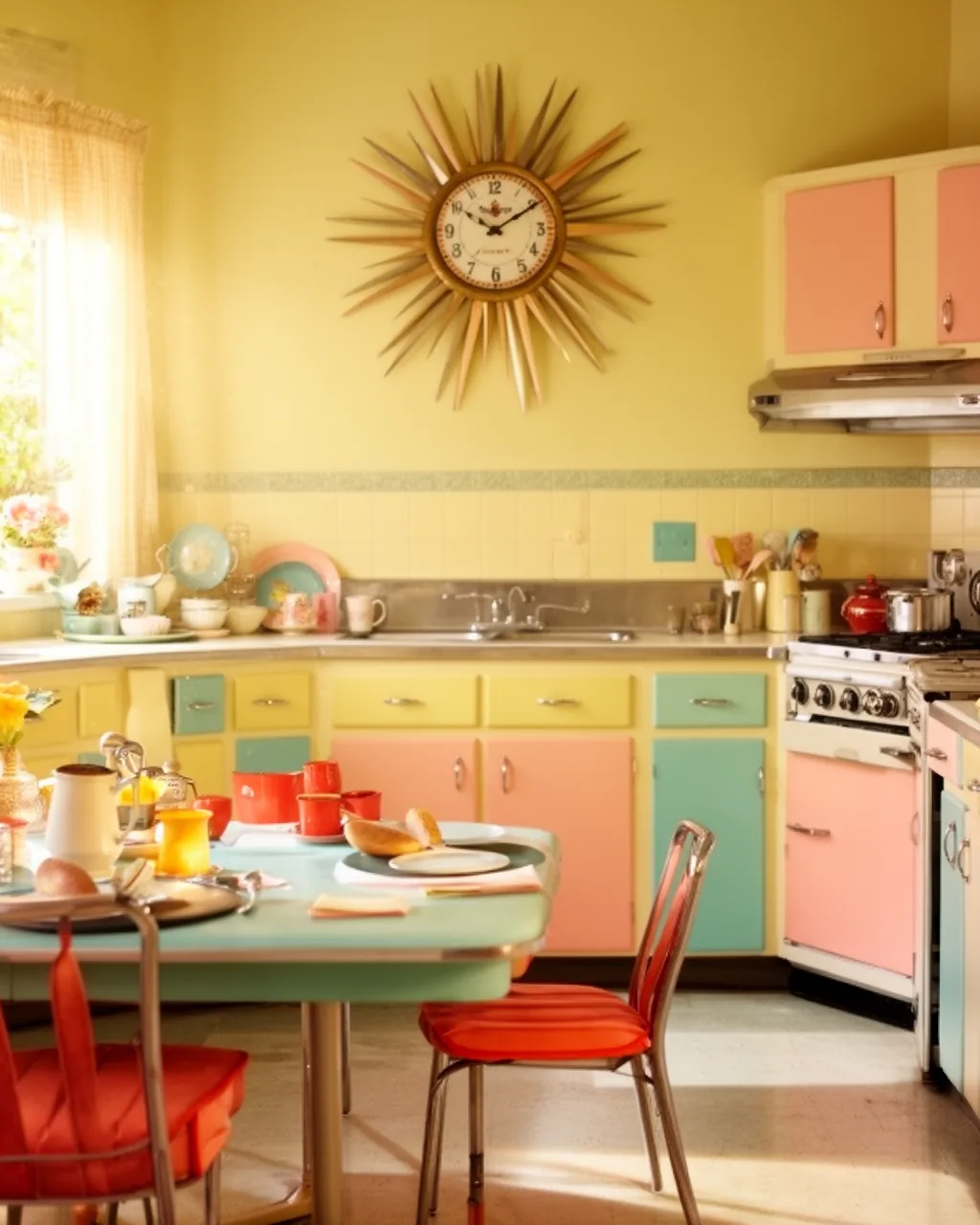 Sunburst clock 1950s kitchen