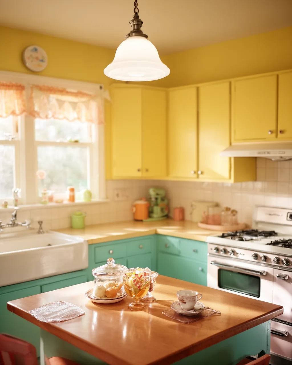 Schoolhouse pendant 1950s kitchen
