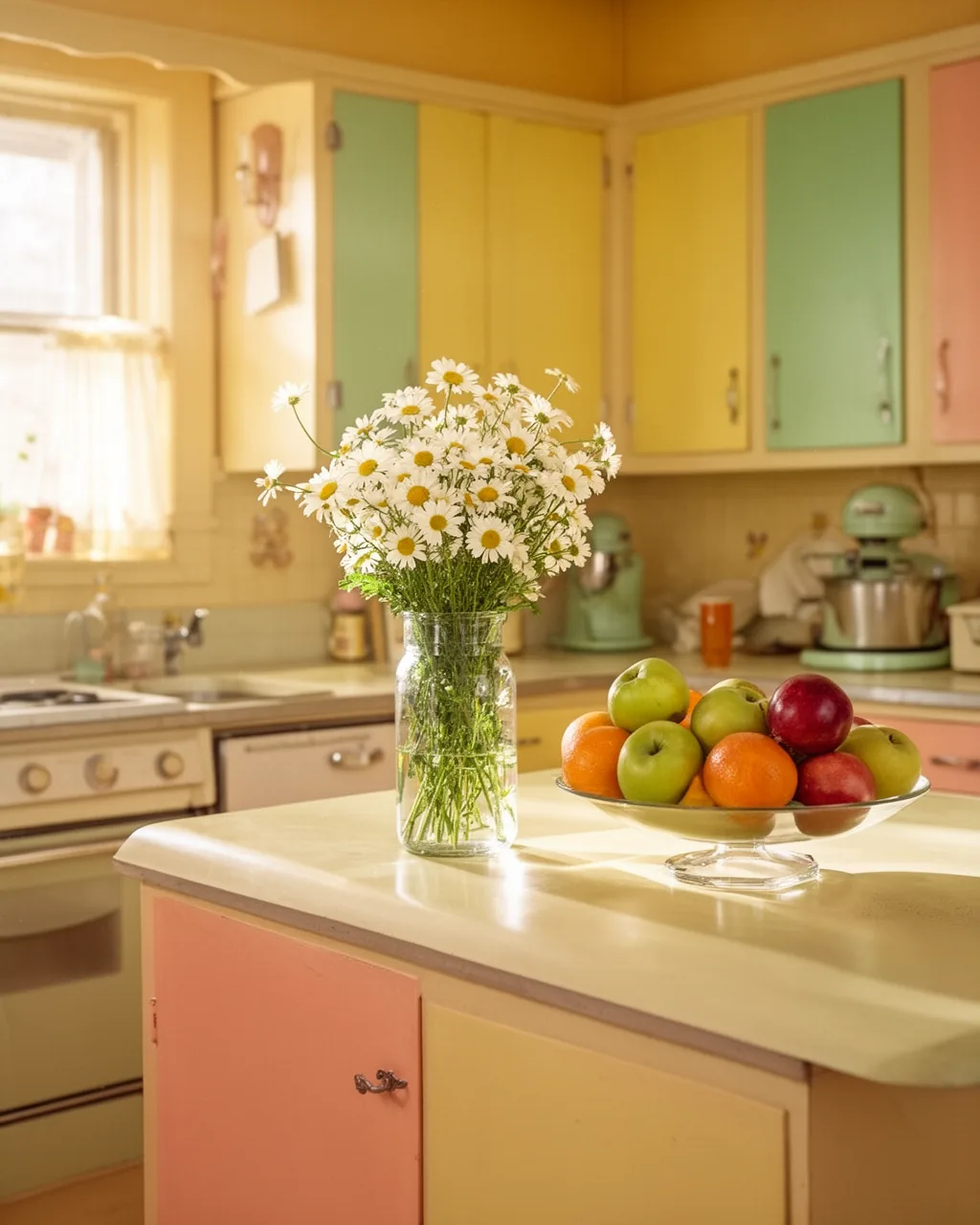 Fresh flowers 1950s kitchen