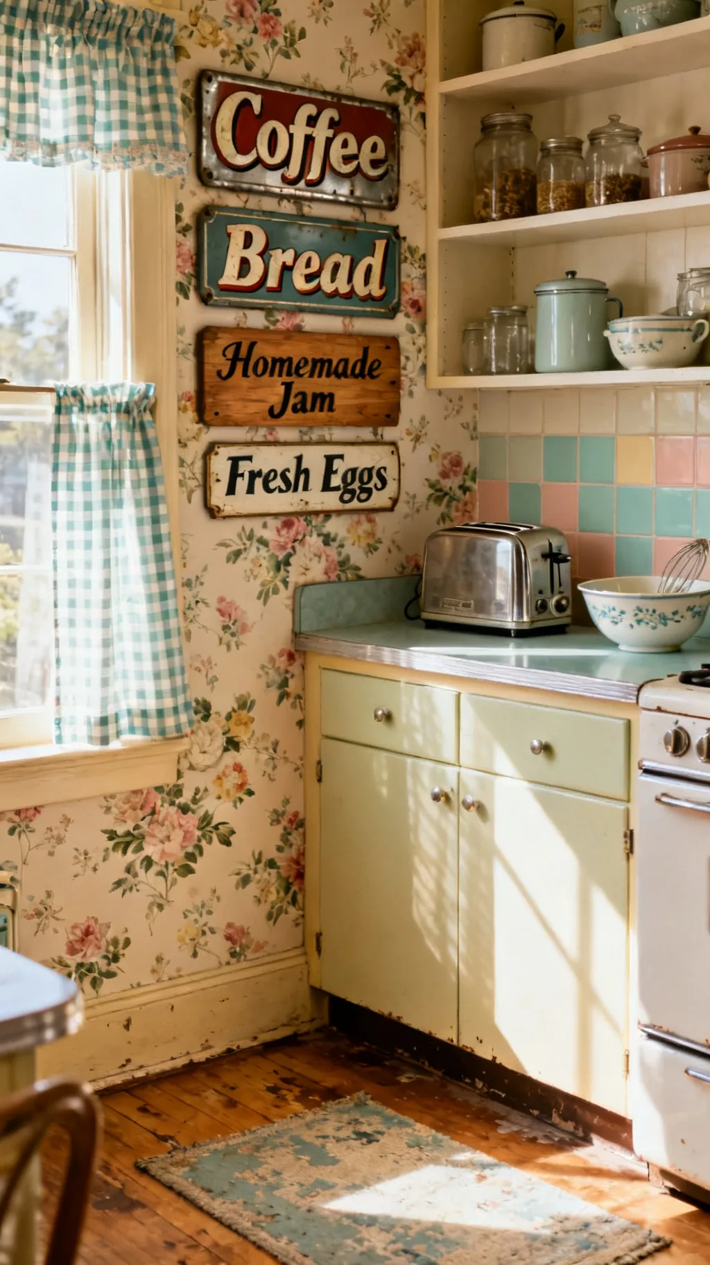 Vintage advertising signs in a 1950s kitchen