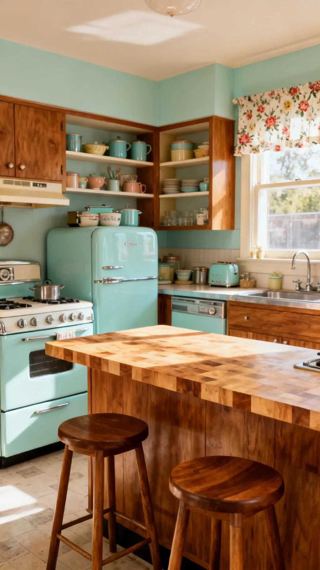 Wood accents in a 1950s kitchen