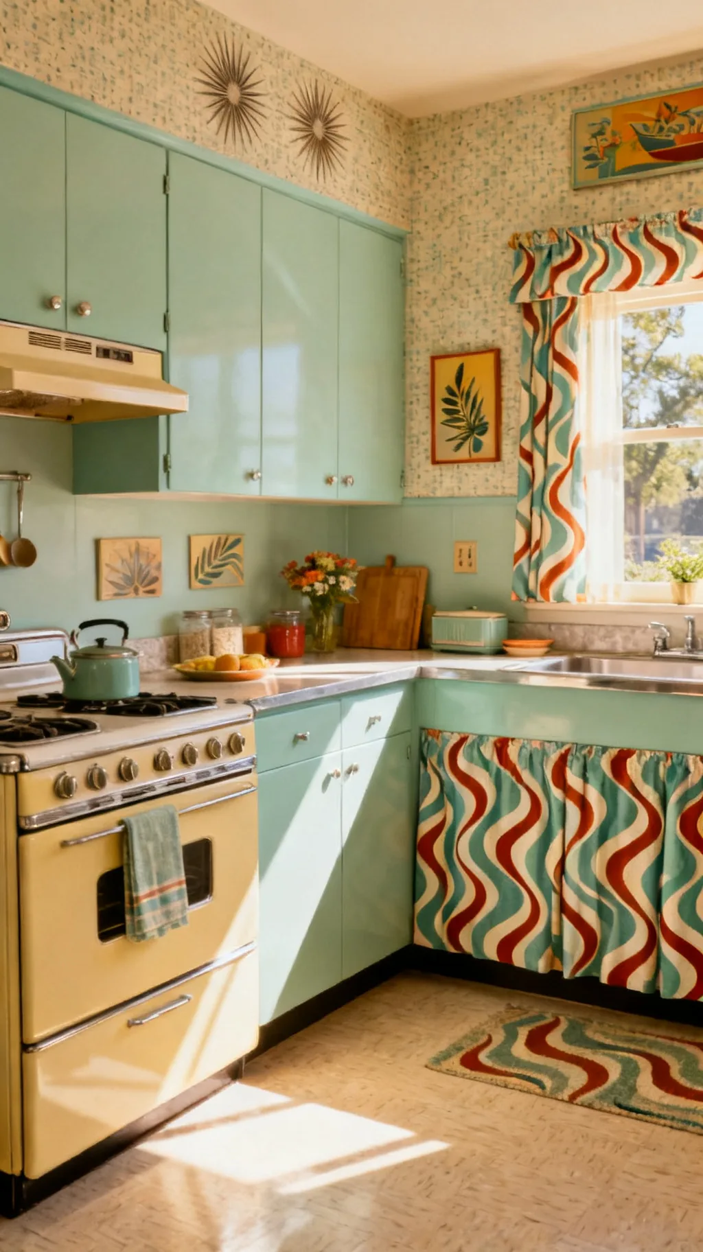 Atomic-era patterns in a 1950s kitchen