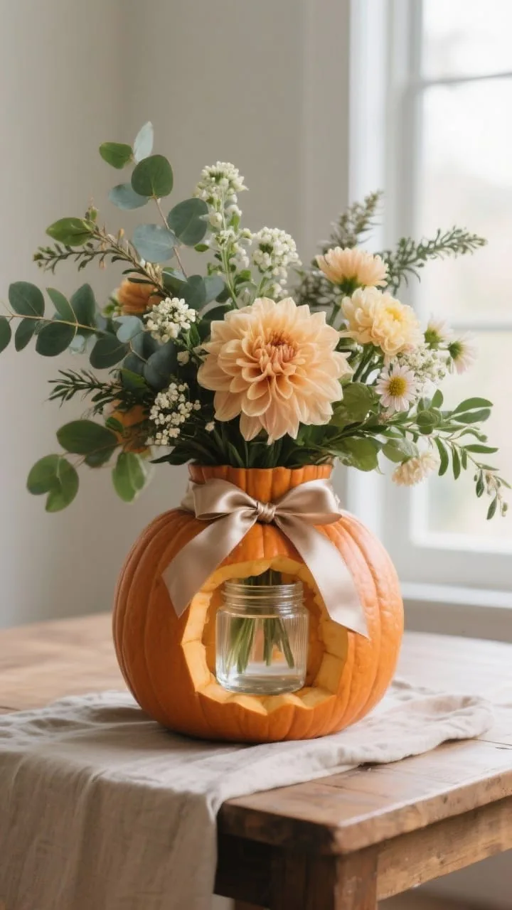 Classic pumpkin vase with luxe floral arrangement